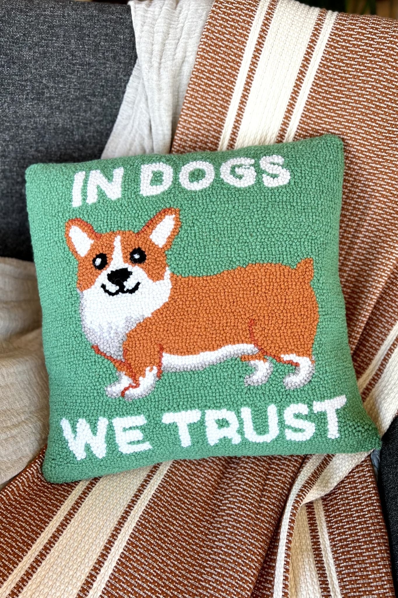 In Dogs We Trust Hook Throw Pillow - Pillows
