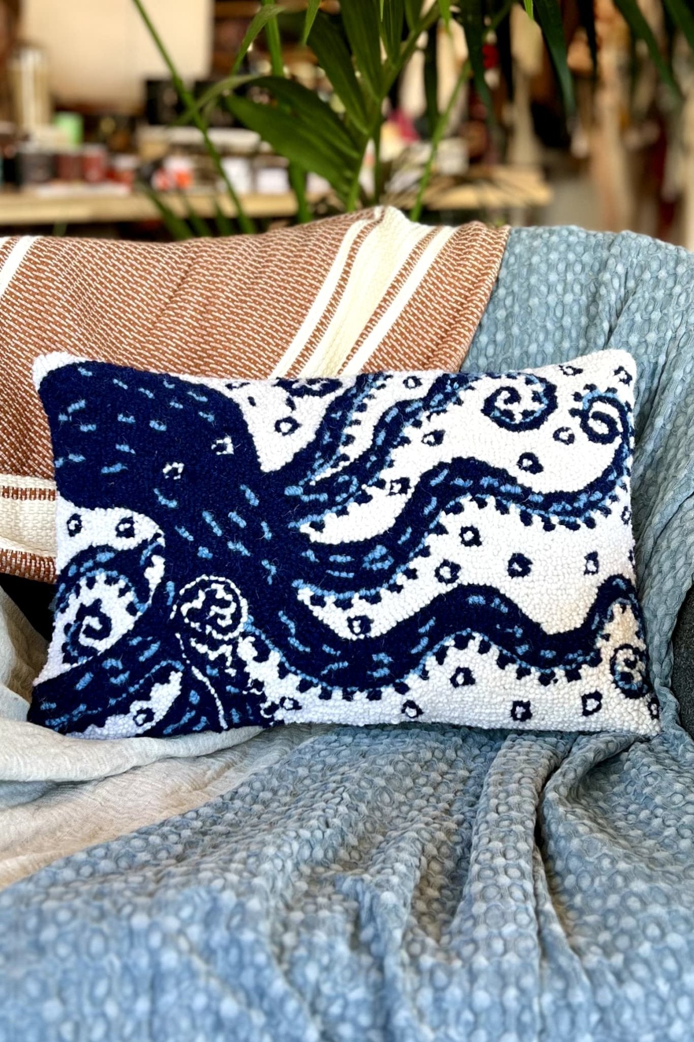 Navy Octopus Hook Pillow - Pillows