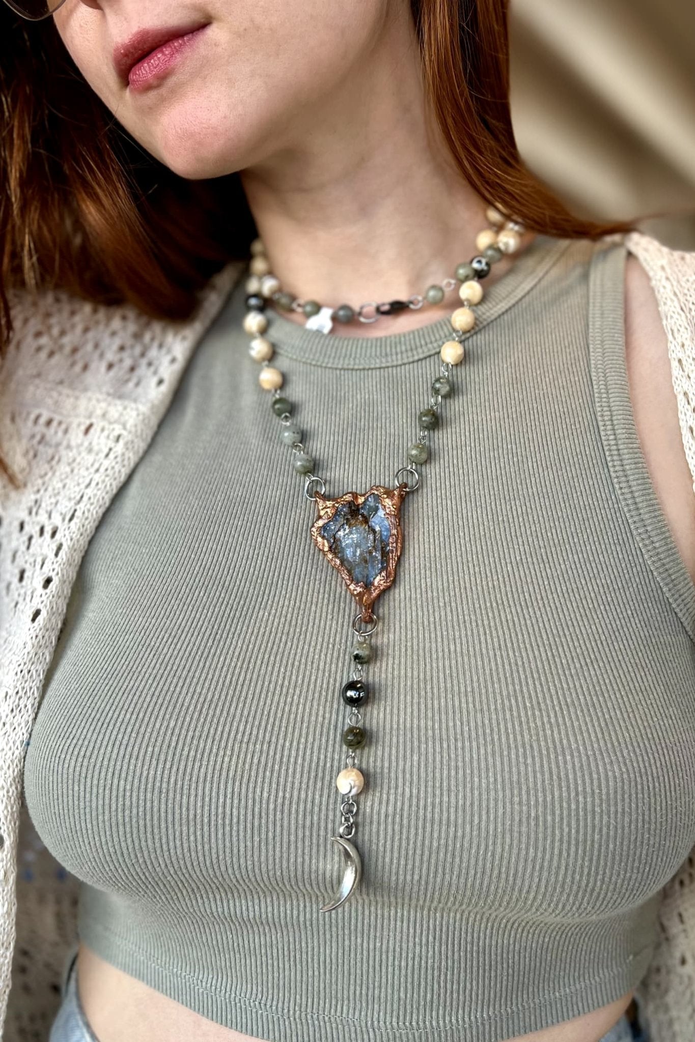 Raw Aquamarine Copper Designer Necklace - Necklace
