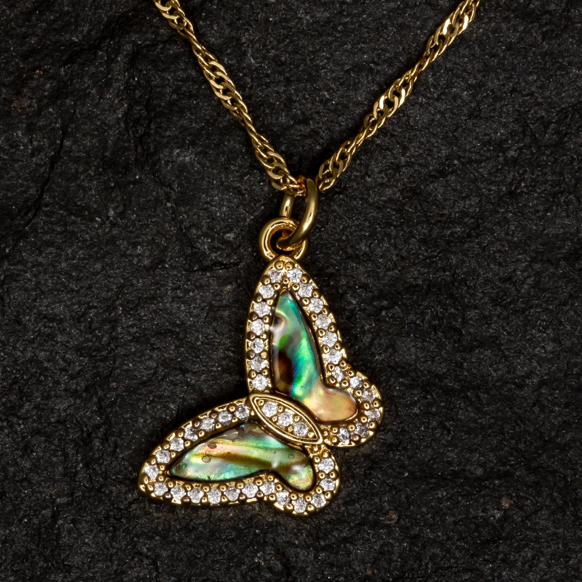 Abalone Shell Butterfly Necklace with Gemstones - Necklaces