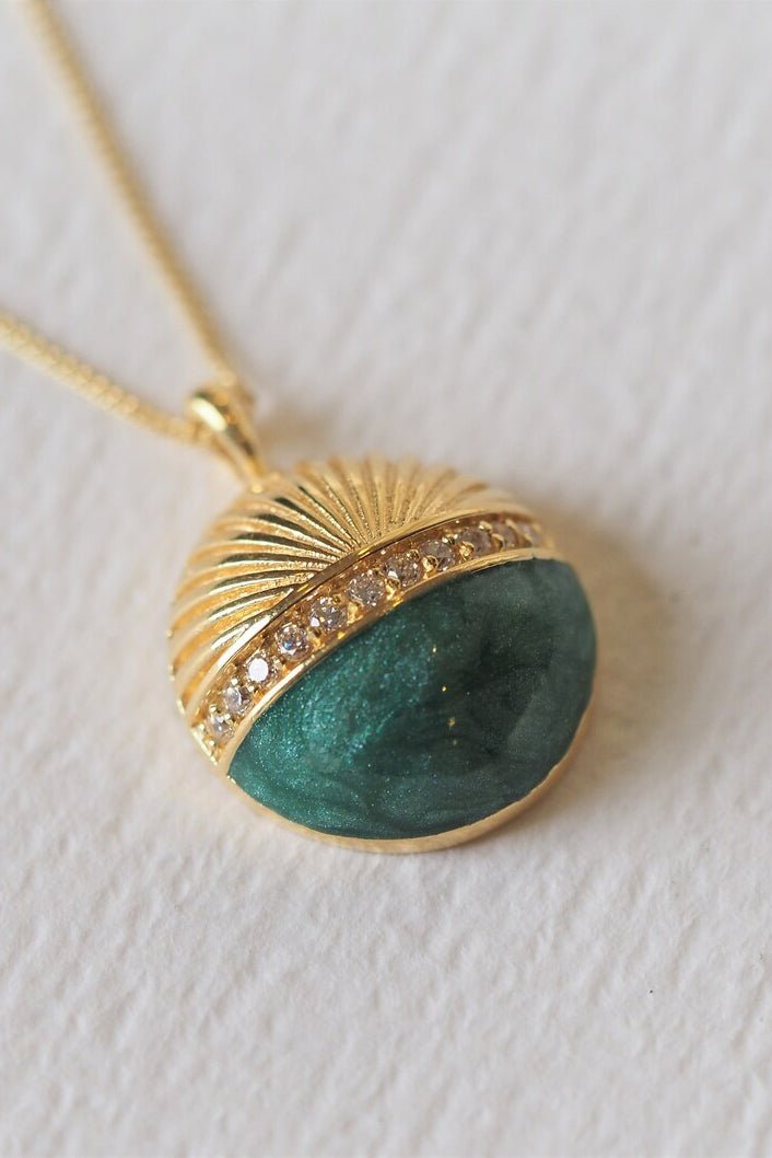 Art Deco Green Earth 18K Gold Filled Designer Necklace - Necklace