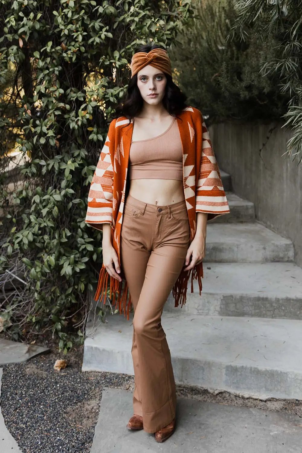 Aztec Luxe Fringed Ruana - Bronze - Ruana