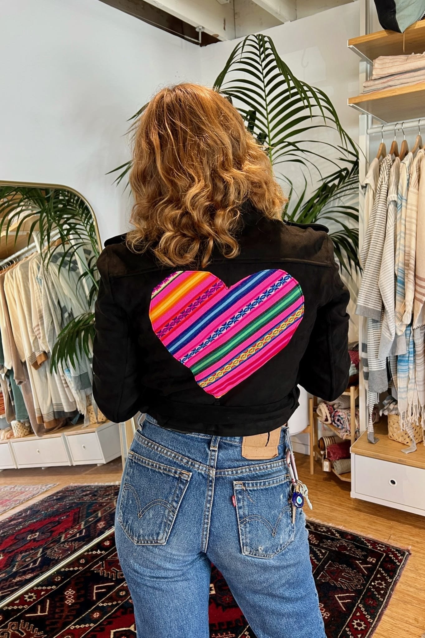 Black Jacket with Pink Peruvian Heart - Coats & Jackets