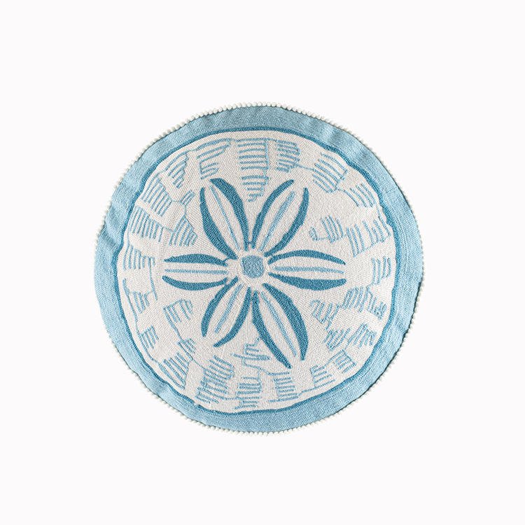 Blue Meditation Cushion with Pompoms - Pillows