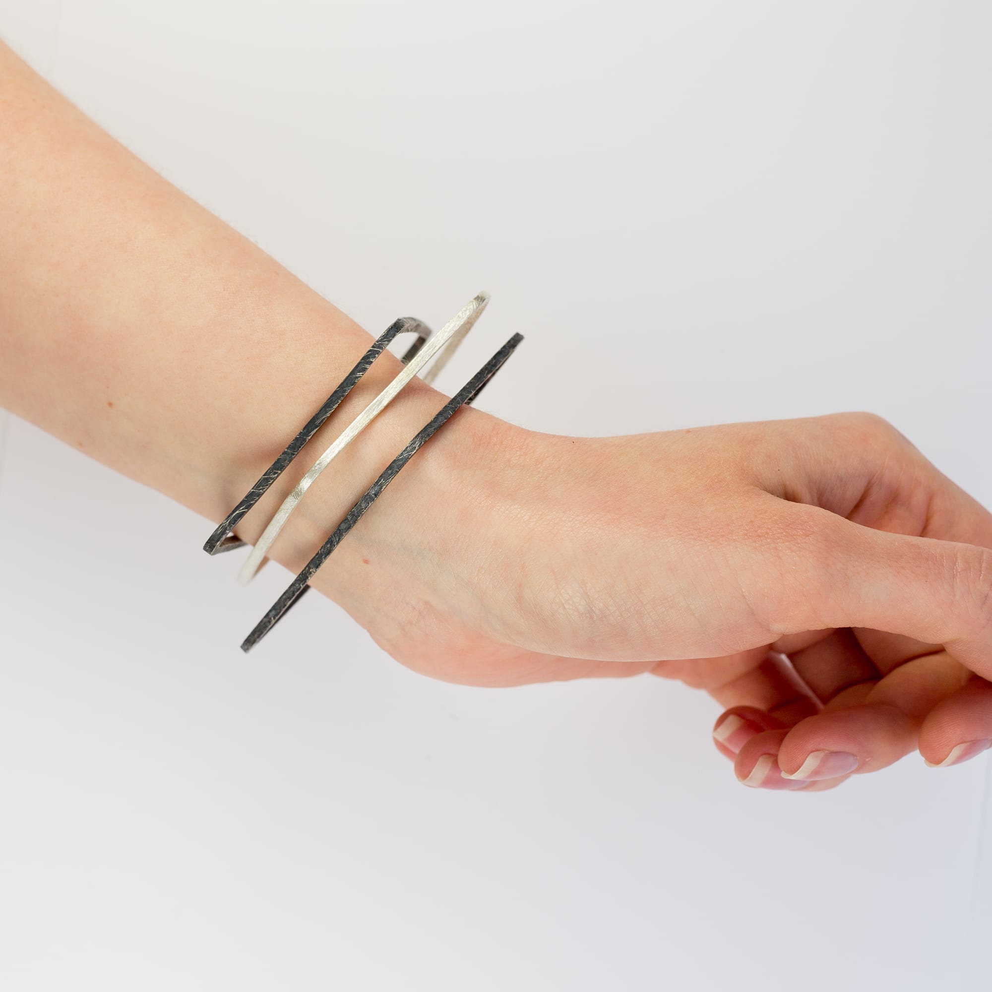 Brushed Fine Sterling Silver Square Bangle - Bracelet