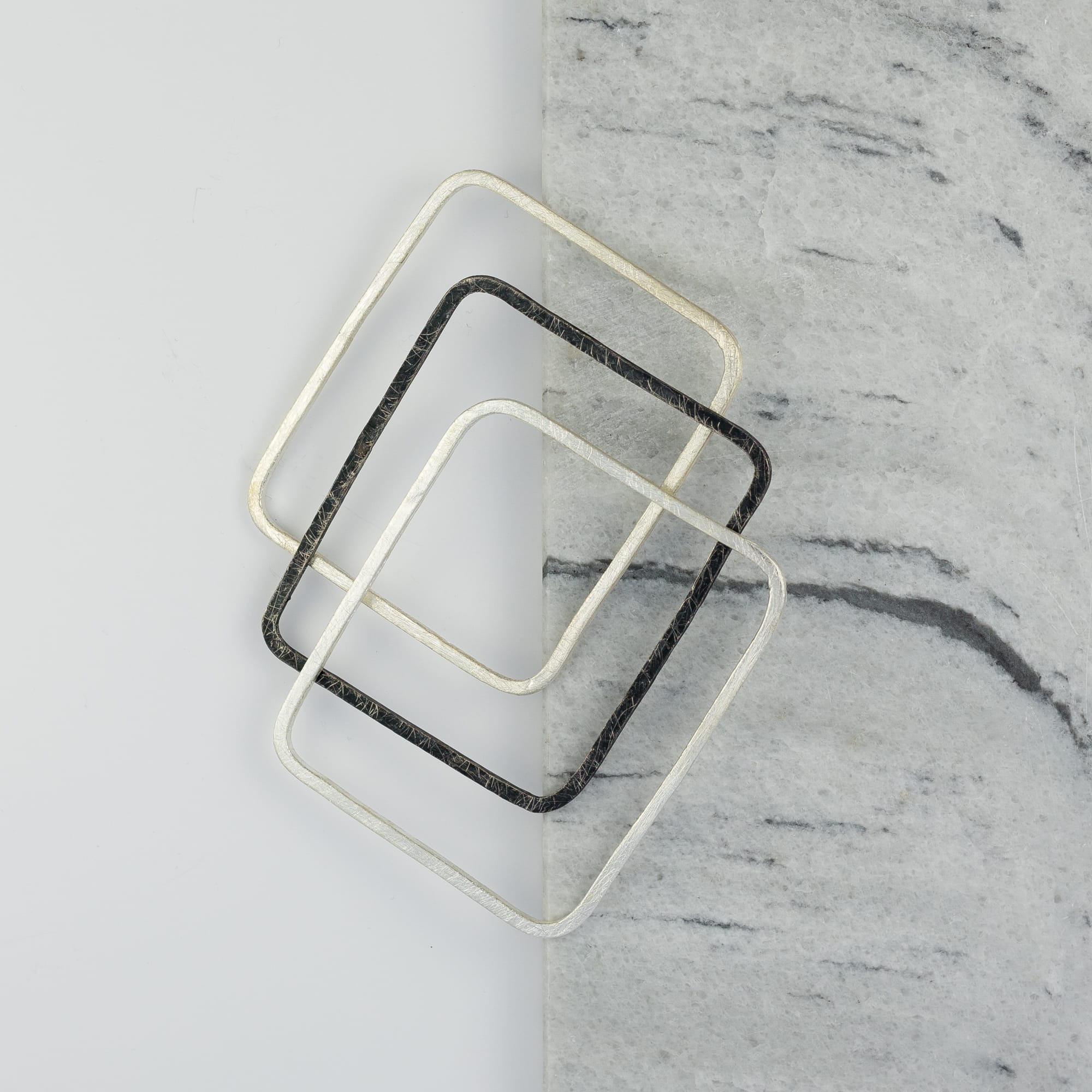 Brushed Fine Sterling Silver Square Bangle - Bracelet