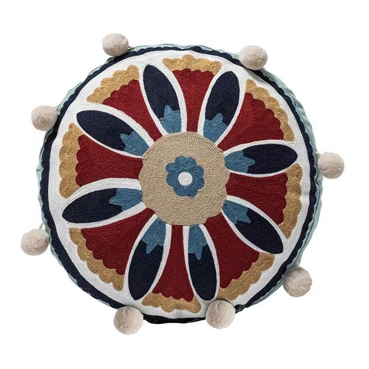 Contrast Meditation Cushion with Pompoms - Pillows