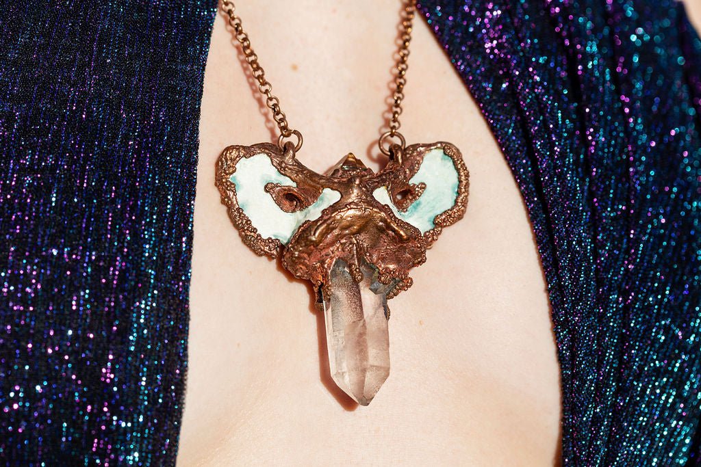 Coyote Bone, Citrine and Quartz Copper Necklace - Necklaces