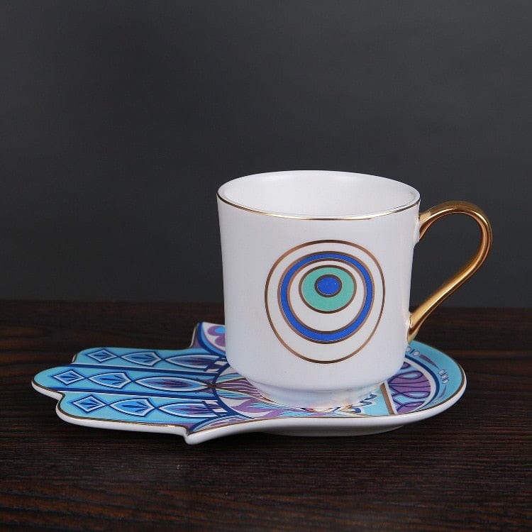 Evil Eye Cup and Hamsa Plate Set - Coffee & Tea Cups