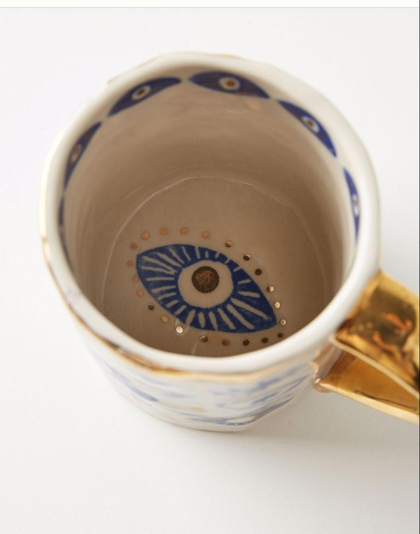 Evil Eye Gold Rim Mug - Coffee & Tea Cups