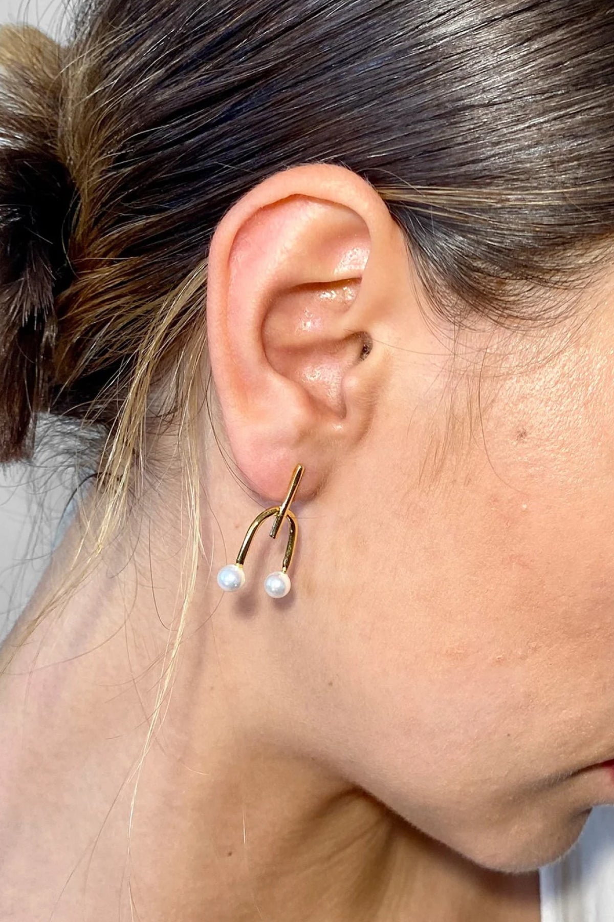 Female & Male Harmony 18K Gold Filled Designer Earrings with Baroque Pearl - Earrings