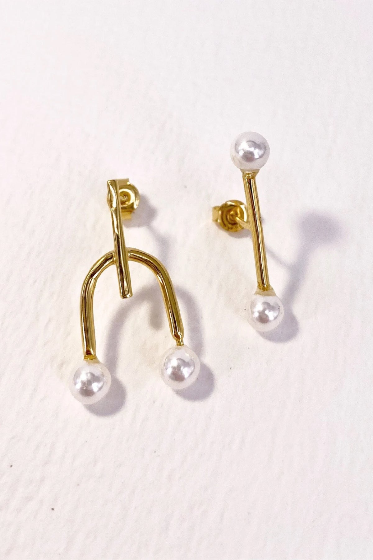 Female & Male Harmony 18K Gold Filled Designer Earrings with Baroque Pearl - Earrings