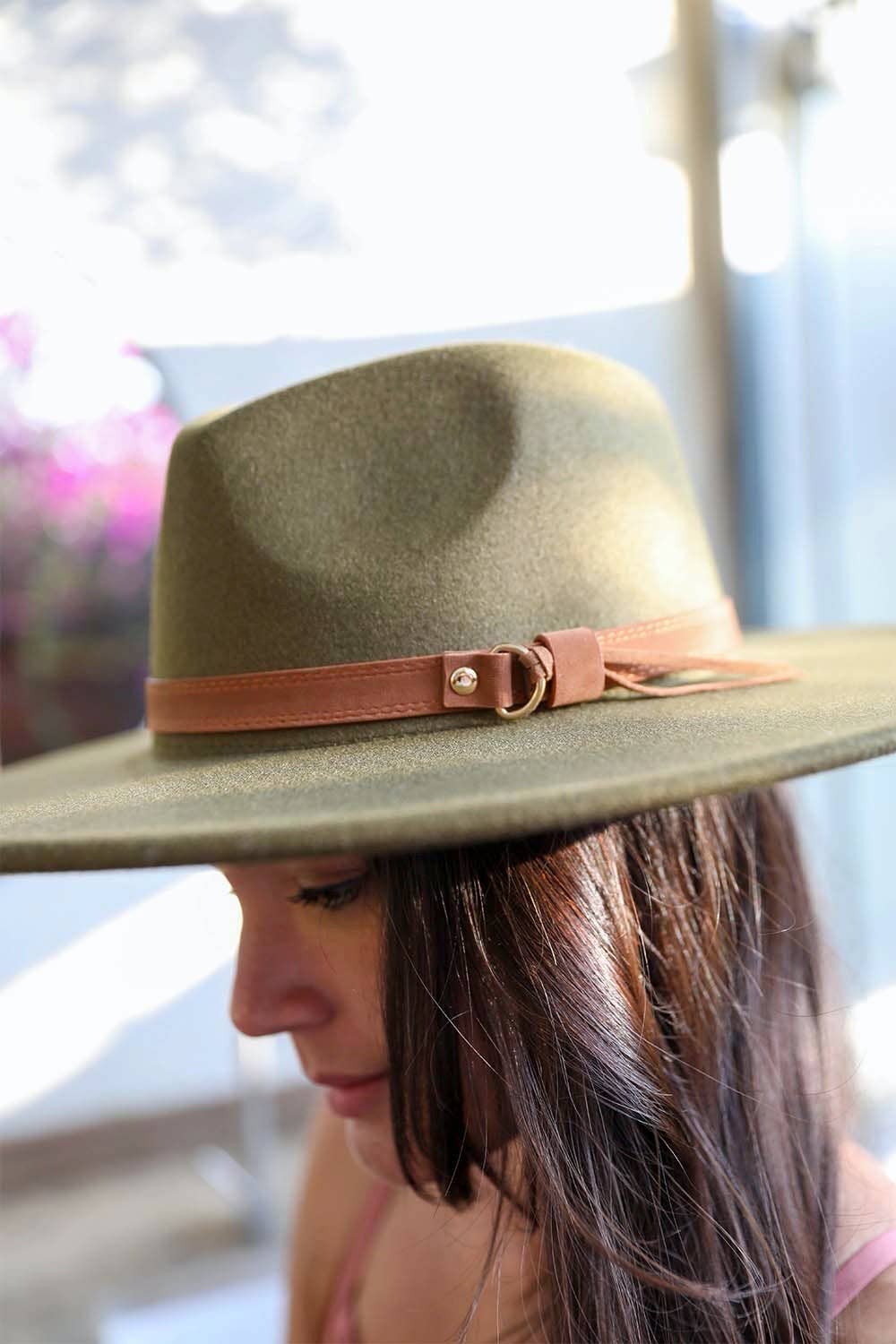 Flat Brim Buckle Hat (Olive) - Hats