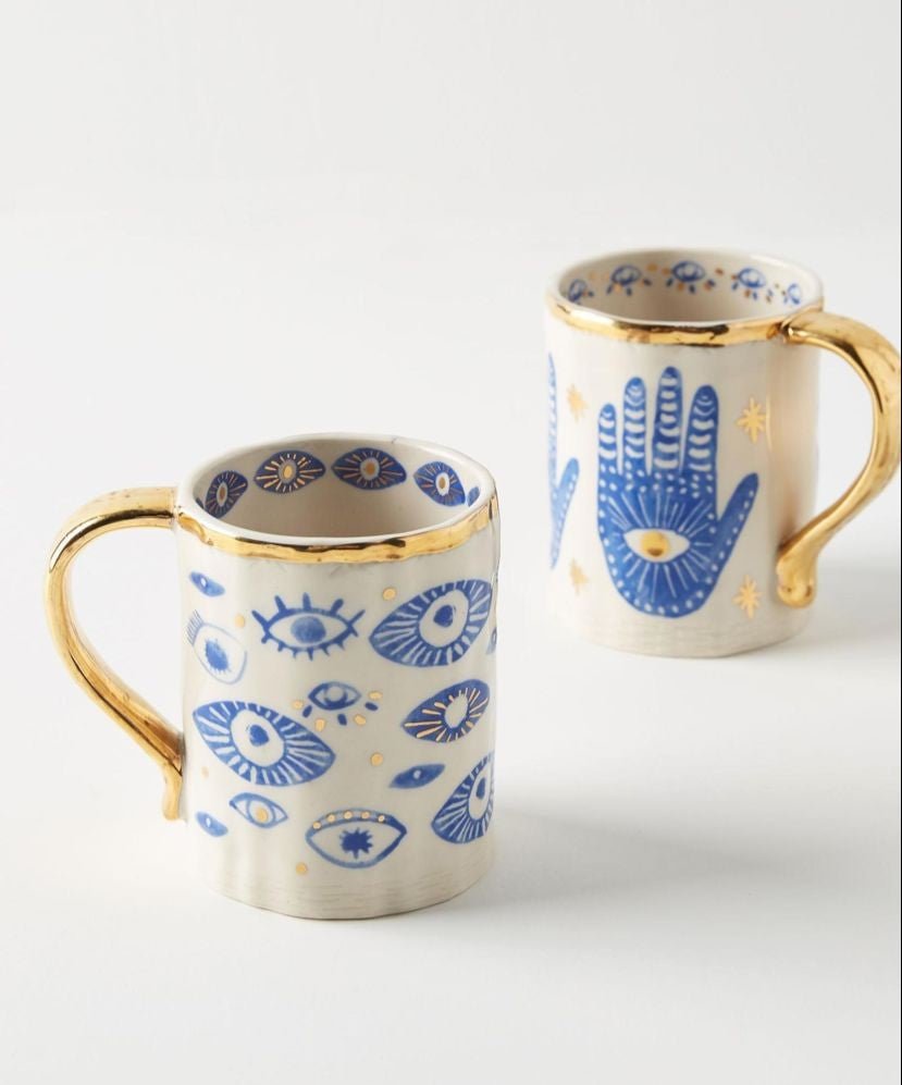 Hamsa Gold Rim Mug - Coffee & Tea Cups