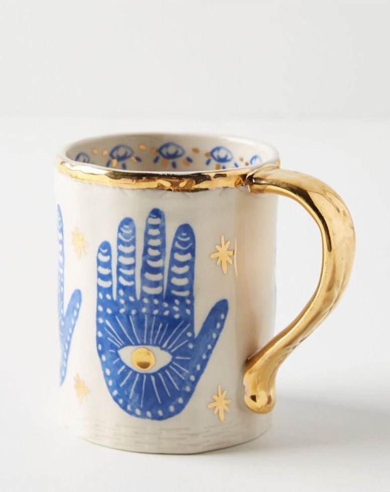 Hamsa Gold Rim Mug - Coffee & Tea Cups