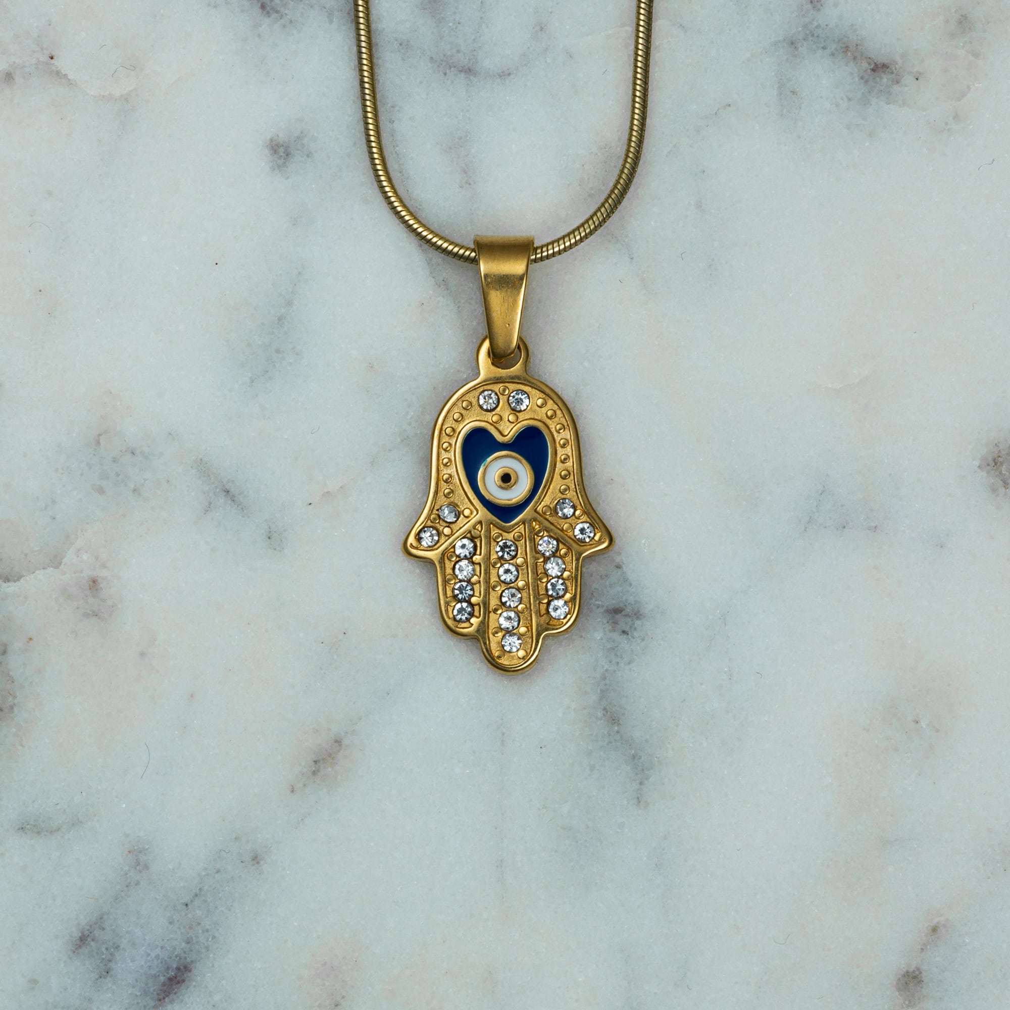 Hamsa Necklace with Evil Eye Heart - Necklaces