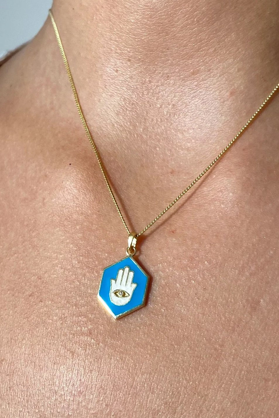 Hamsa with Evil Eye 18K Gold Filled Designer Necklace - Necklace