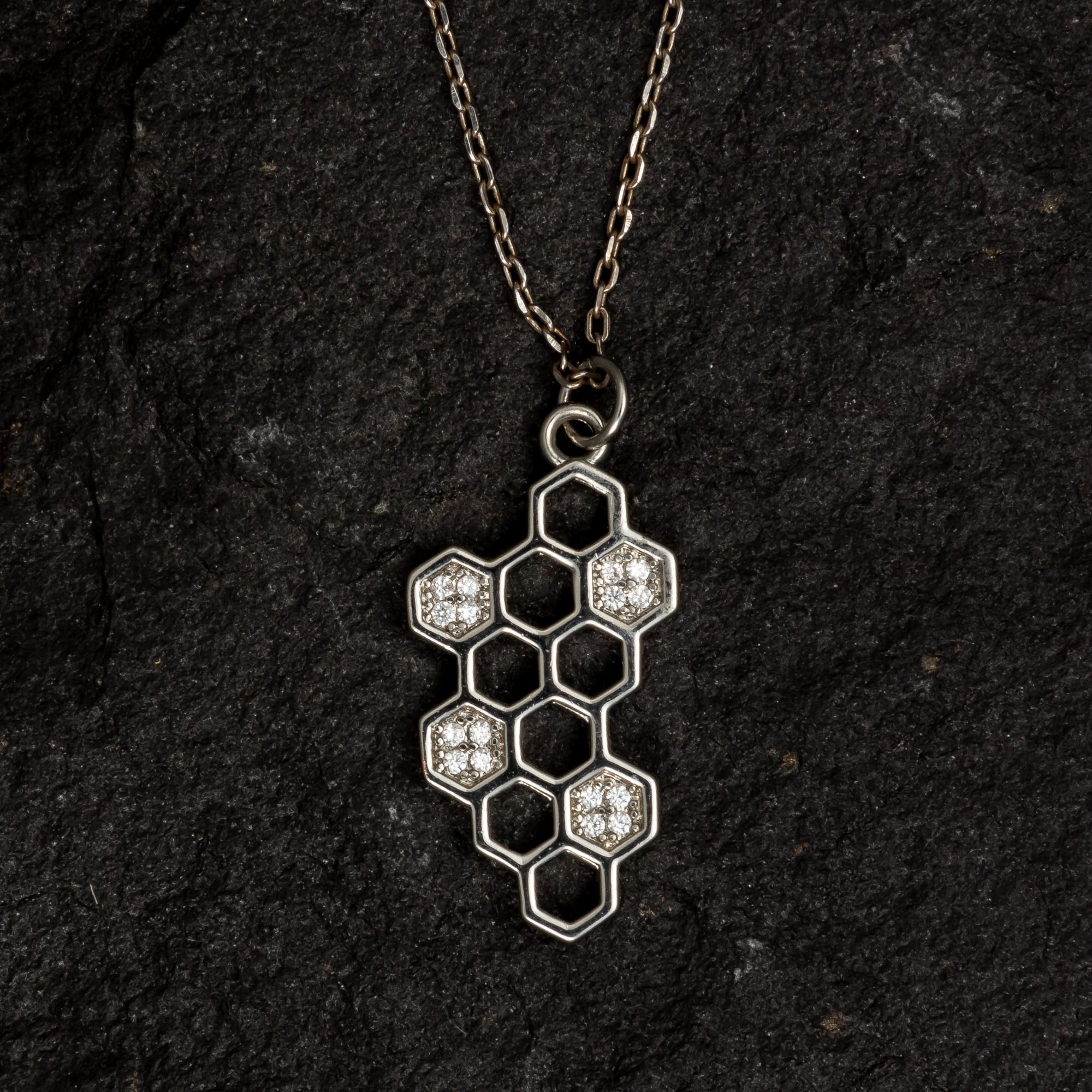 Honey Comb Necklace with Gemstones - Necklaces