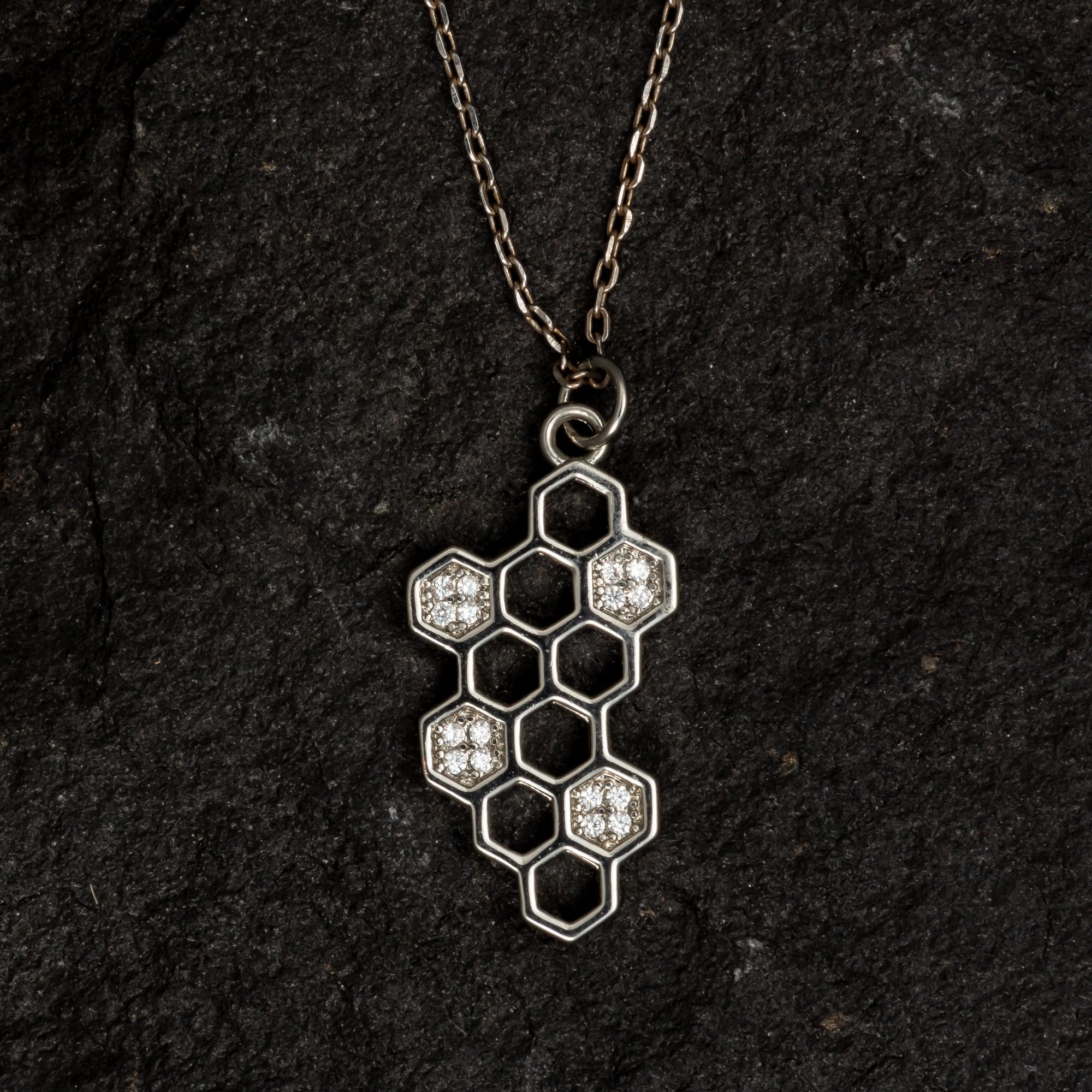 Honey Comb Necklace with Gemstones - Necklaces