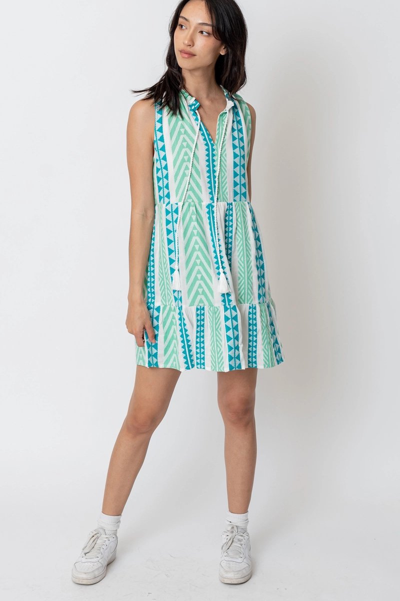 Jacquard Sleeveless Embroidered Mini Dress - Small - Dresses