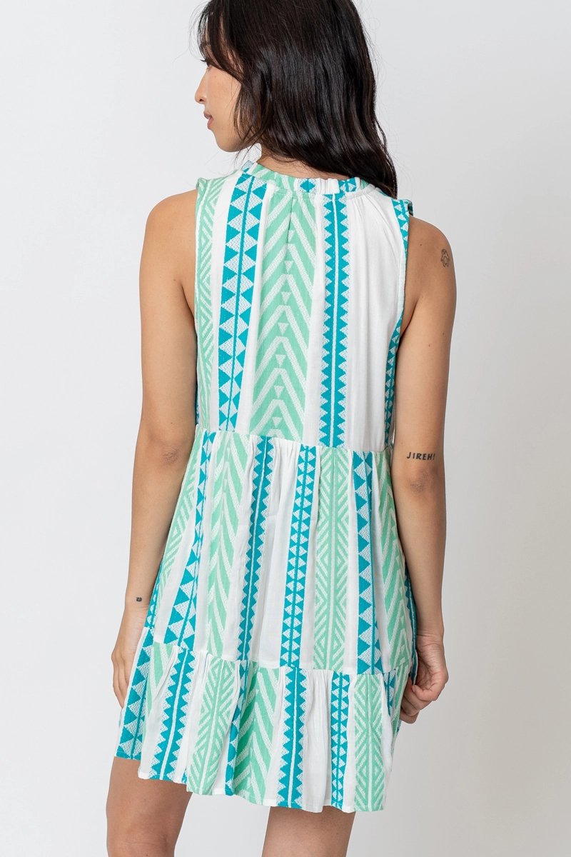 Jacquard Sleeveless Embroidered Mini Dress - Small - Dresses