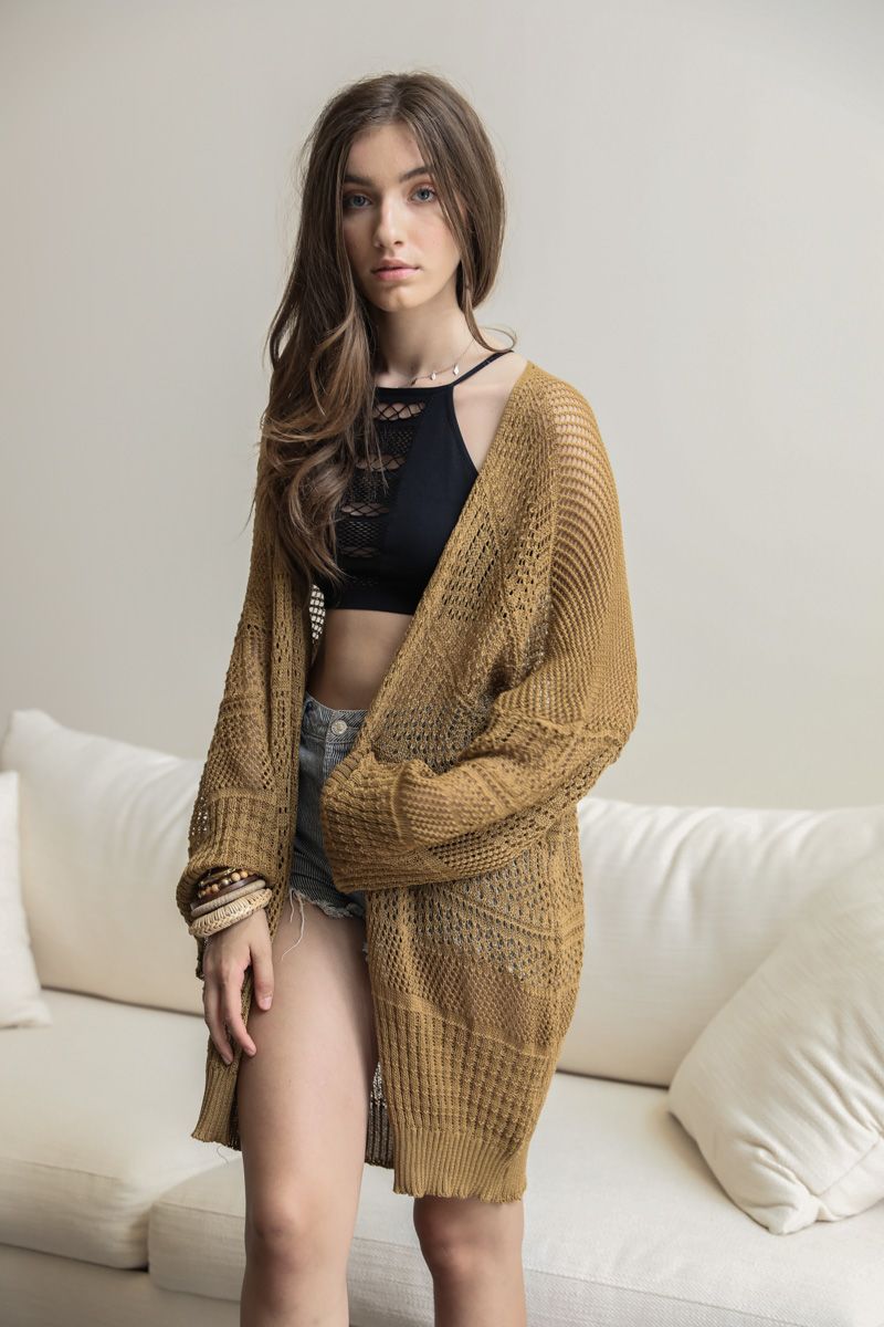 Knit Netted Cardigan - Bronze - Cardigan