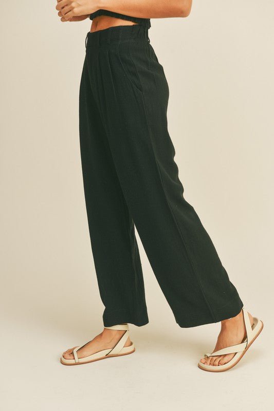 Linen Wide Leg Pants (Black) - Small - Pants