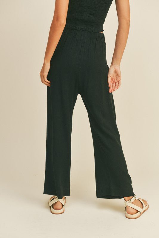 Linen Wide Leg Pants (Black) - Small - Pants