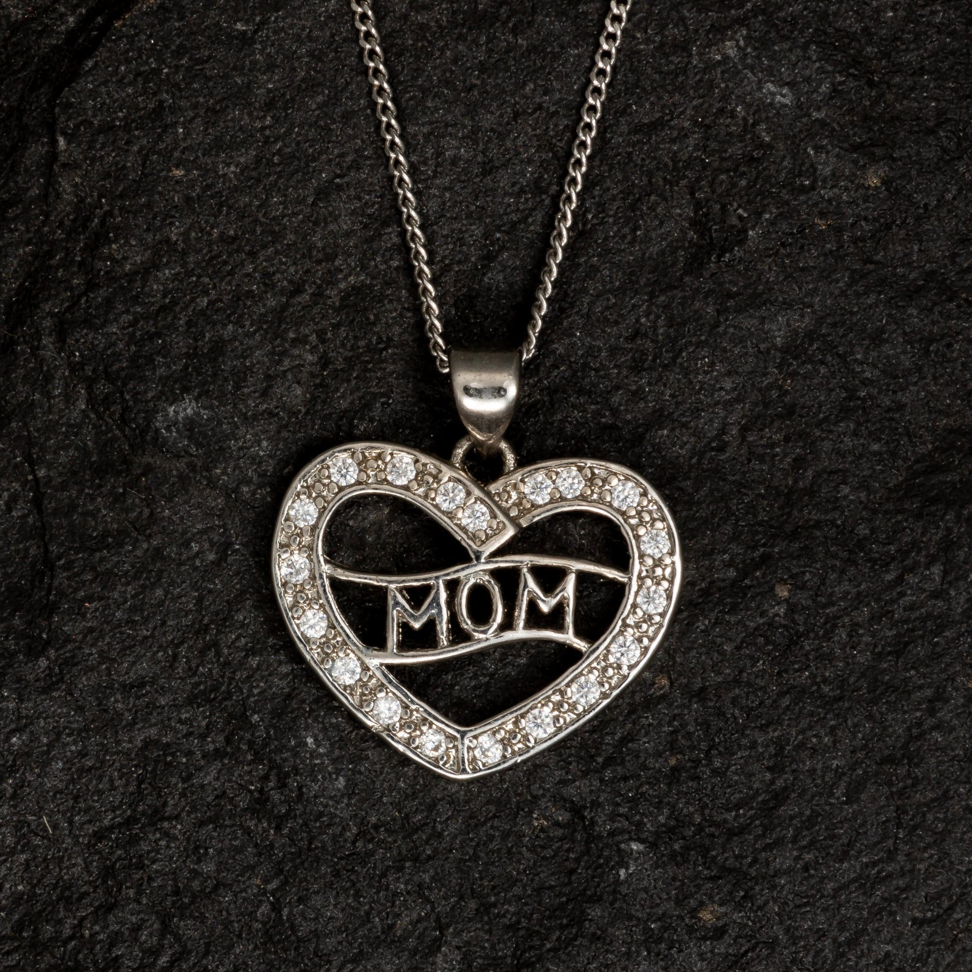 Love Mom Heart Necklace with Gemstones - Necklaces