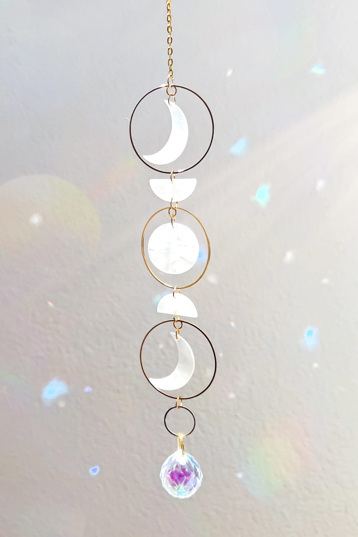 Lunar Cycle Crystal Suncatcher with Rainbow Prism - Suncatcher