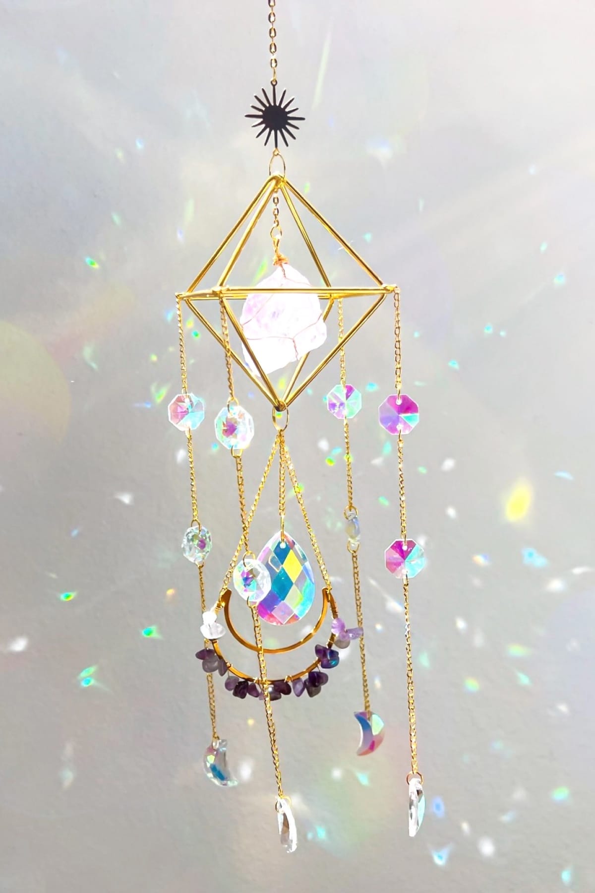 Majestic Amethyst Crystal Suncatcher with Vibrant Rainbow Glow - Suncatcher