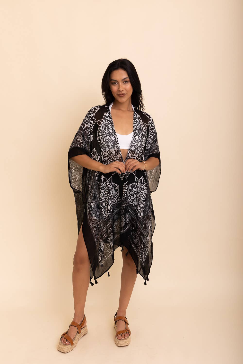 Mandala Tassel Kimono (Black) - Casual Kimonos