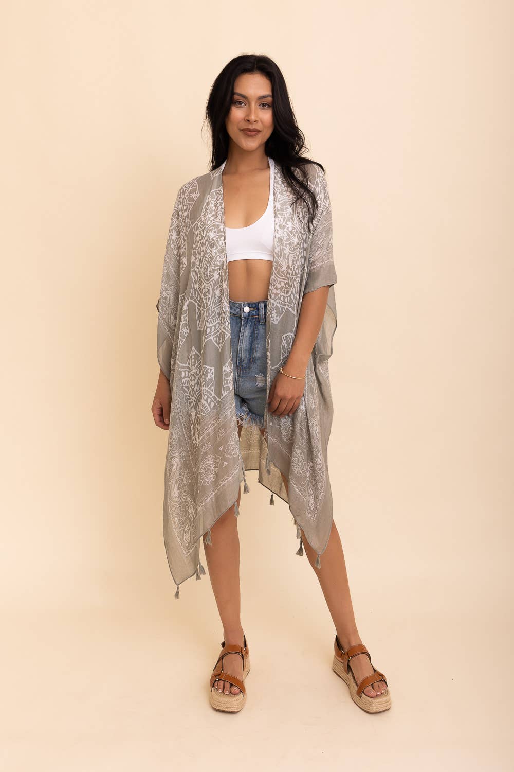 Mandala Tassel Kimono (Olive) - Casual Kimonos