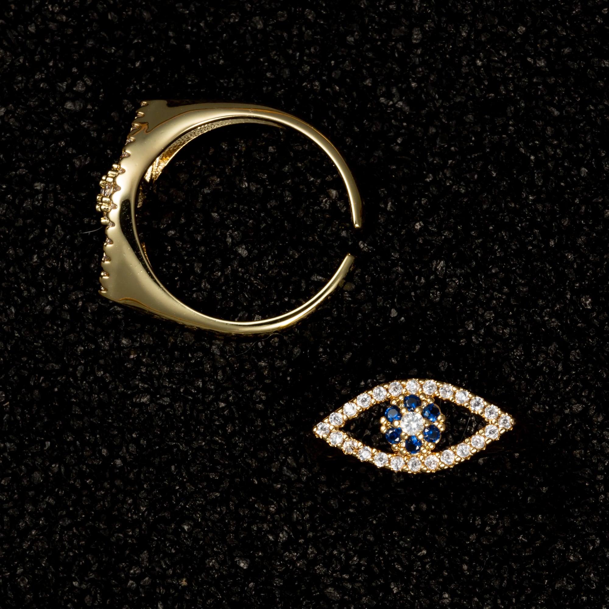 Minimalist Evil Eye Ring with Gemstones - Blue - Rings