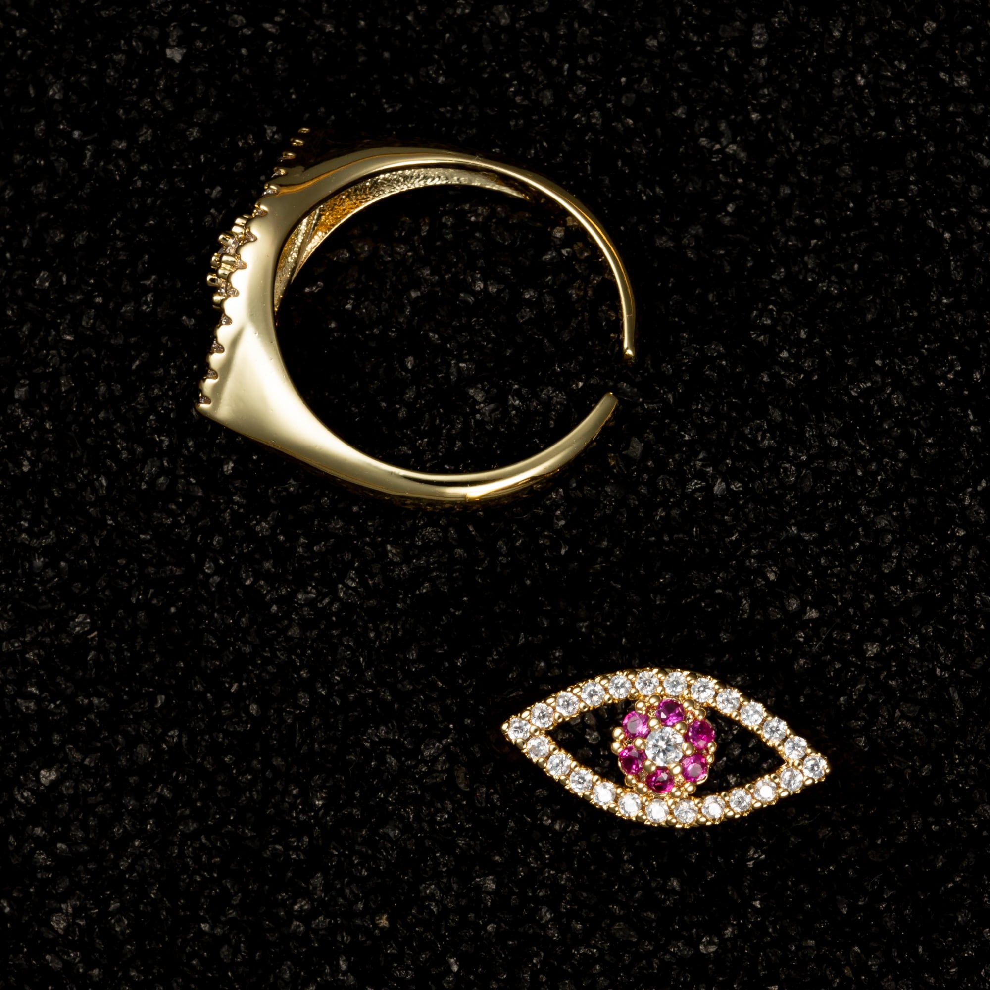 Minimalist Evil Eye Ring with Gemstones - Red - Rings