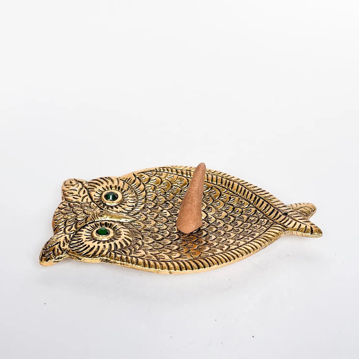 Owl Incense Holder (Gold with Green Eyes) - Incense Holders