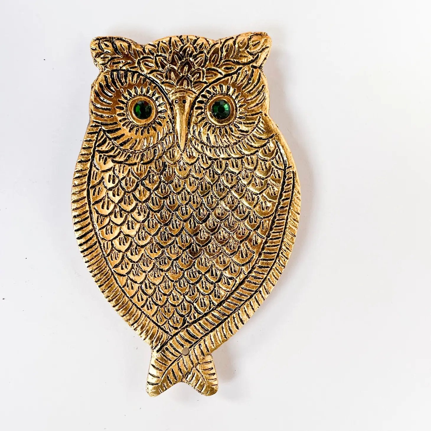 Owl Incense Holder (Gold with Green Eyes) - Incense Holders