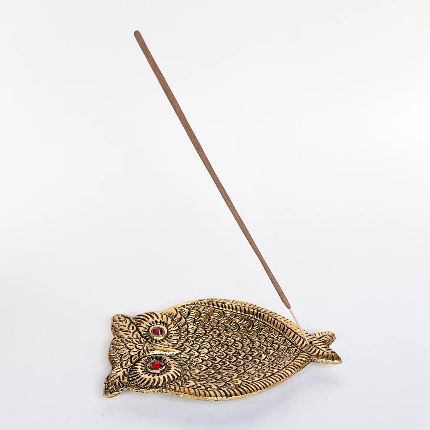 Owl Incense Holder (Gold with Red Eyes) - Incense Holders