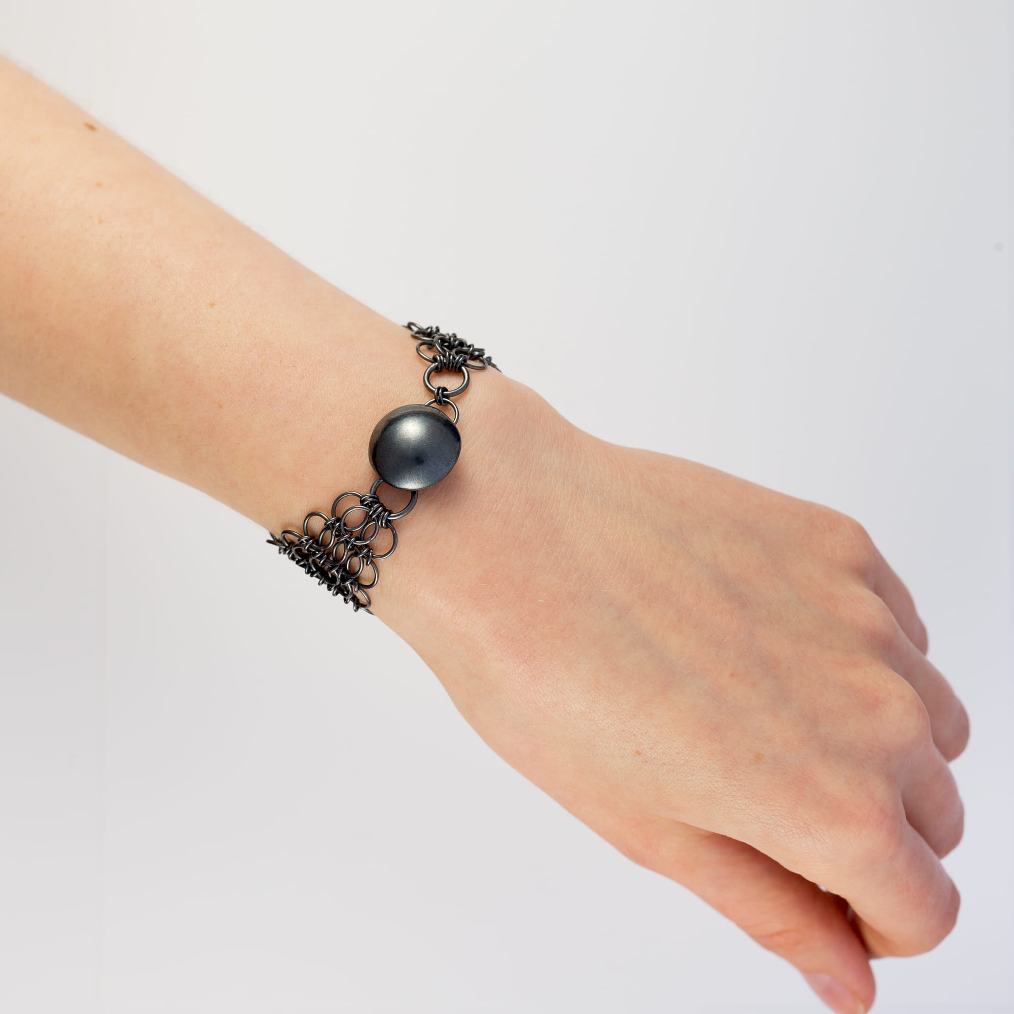 Oxidized Fine Sterling Silver Chain Mail Bracelet - Bracelet