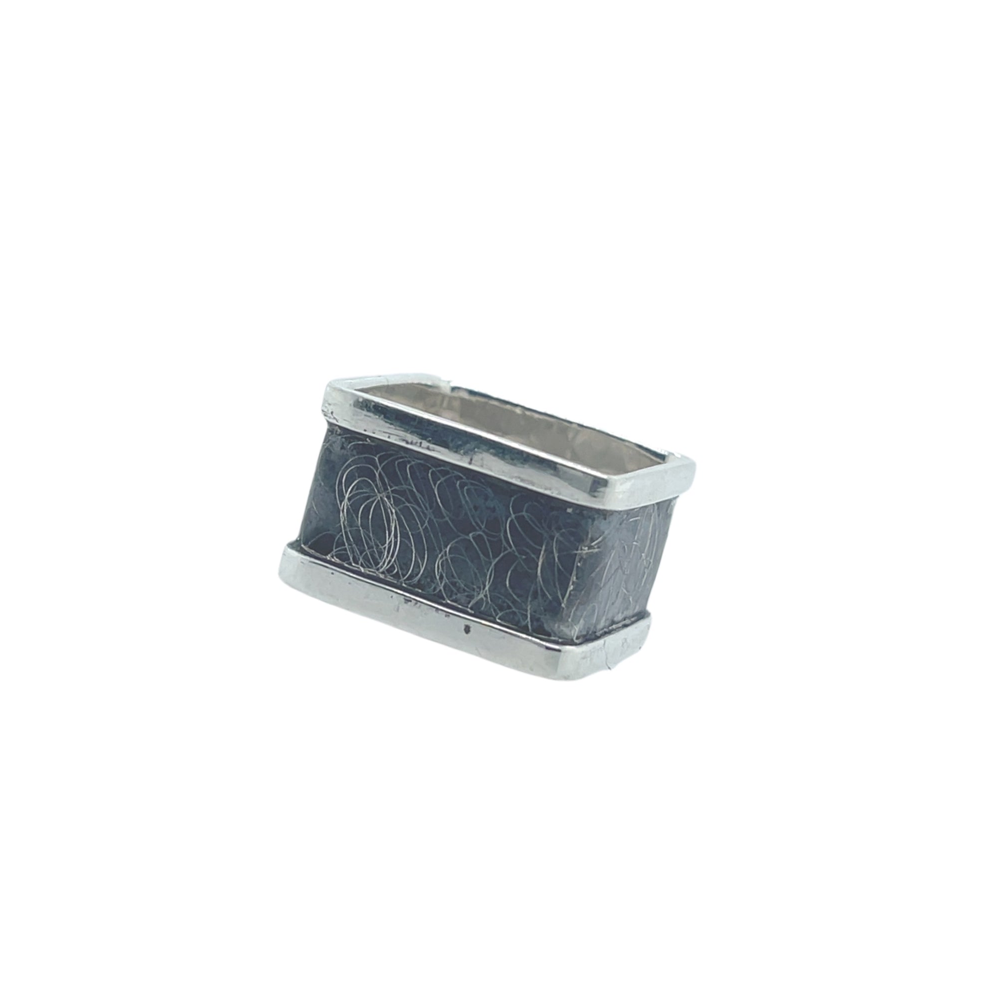 Oxidized Square Fine Sterling Silver Ring With Frame - Rings