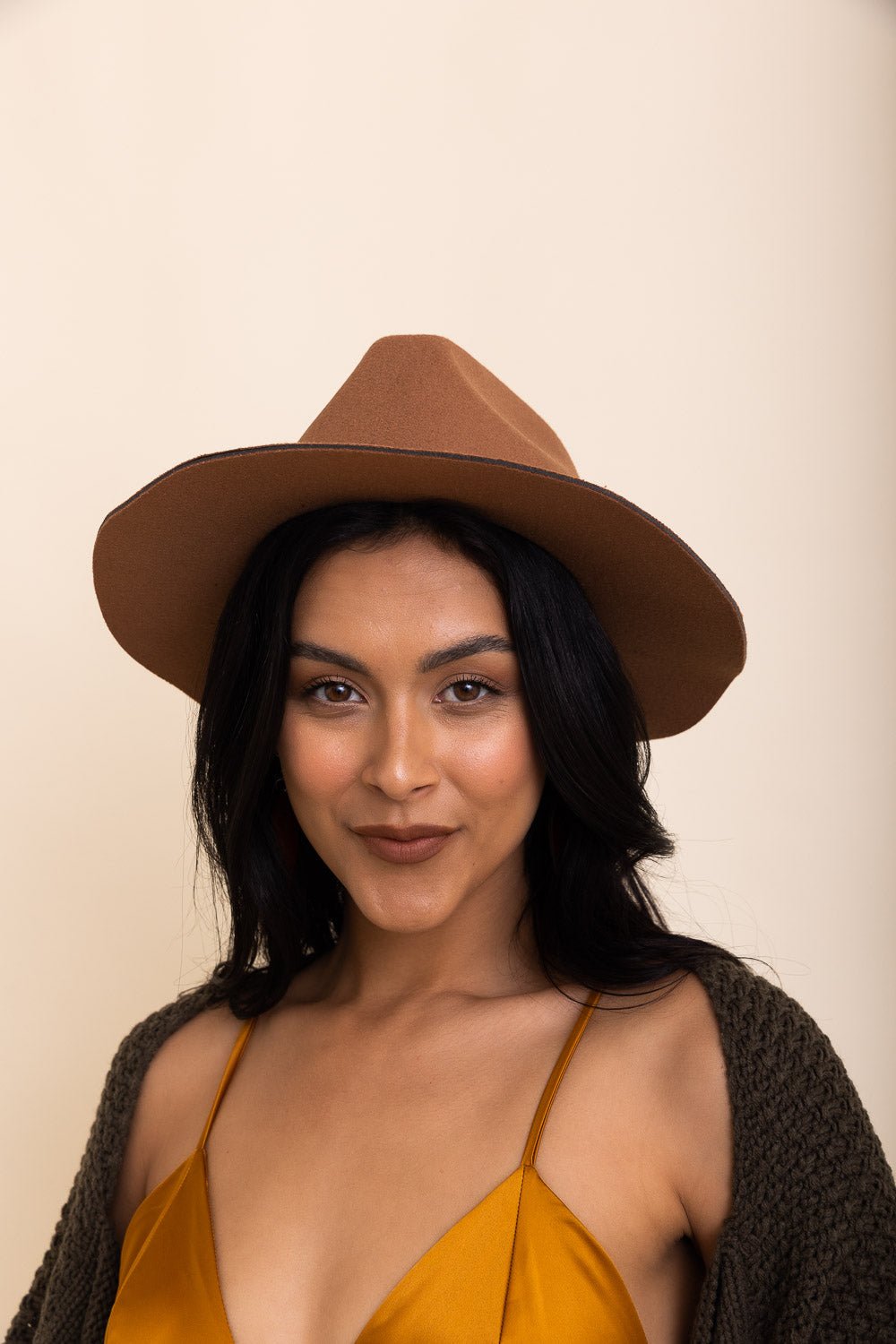 Pinched Front Western Style Hat (Camel) - Hats