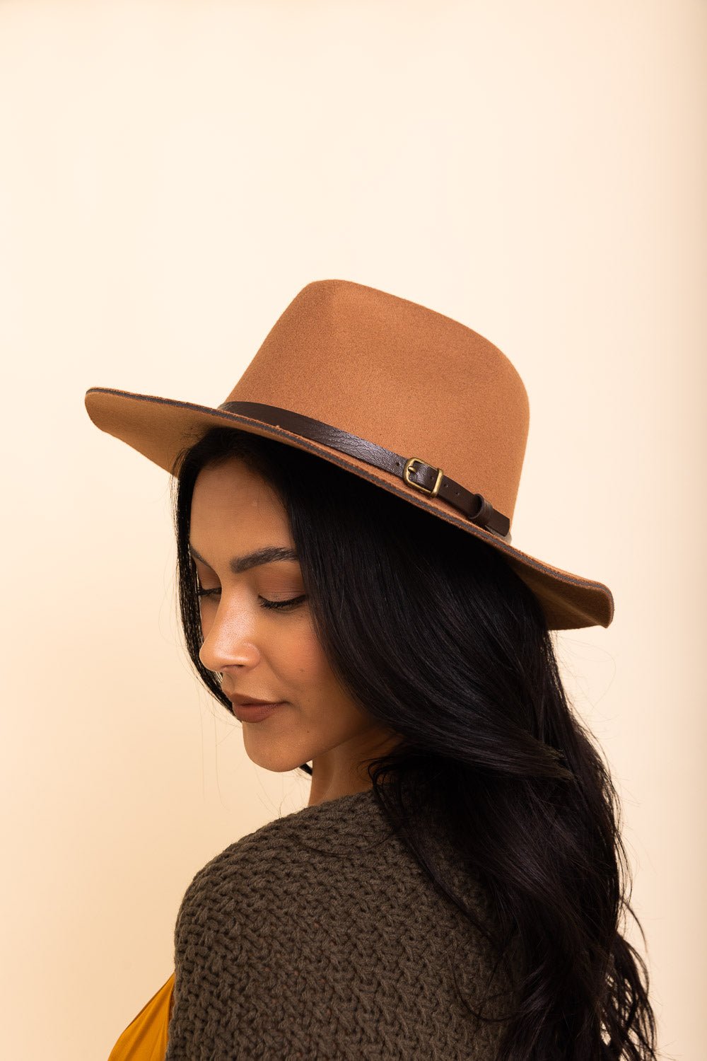 Pinched Front Western Style Hat (Camel) - Hats