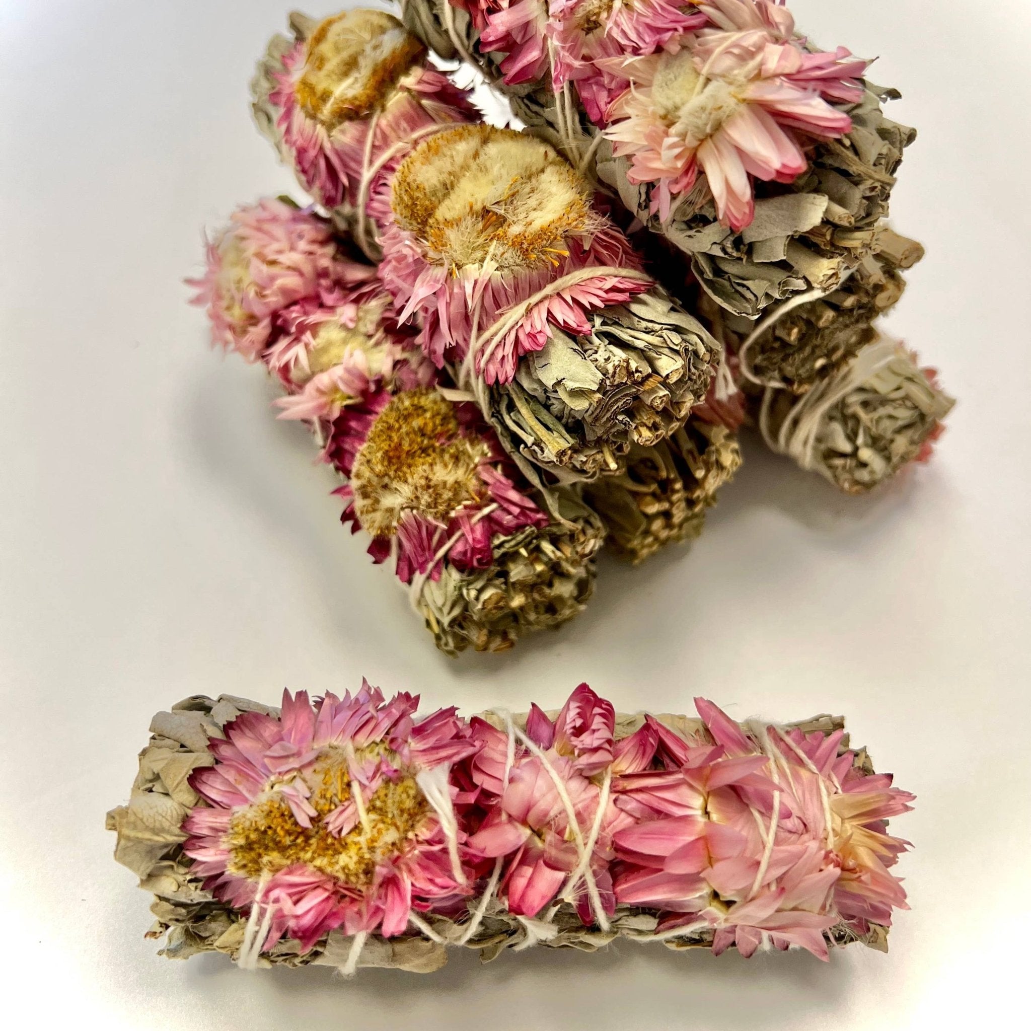 Pink Sunflower with White Sage Bundles - Smudge