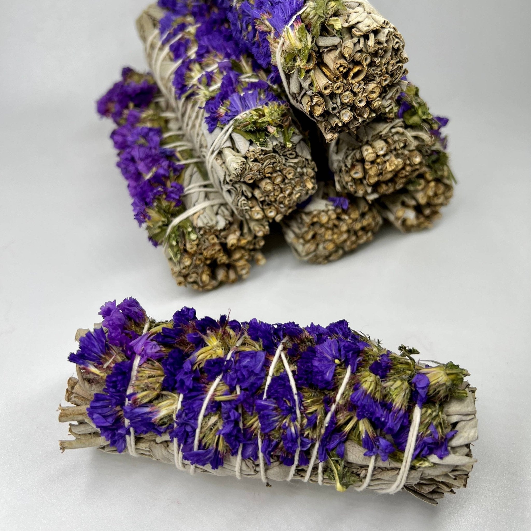 Purple Sinuata Flower with White Sage Bundles - Smudge