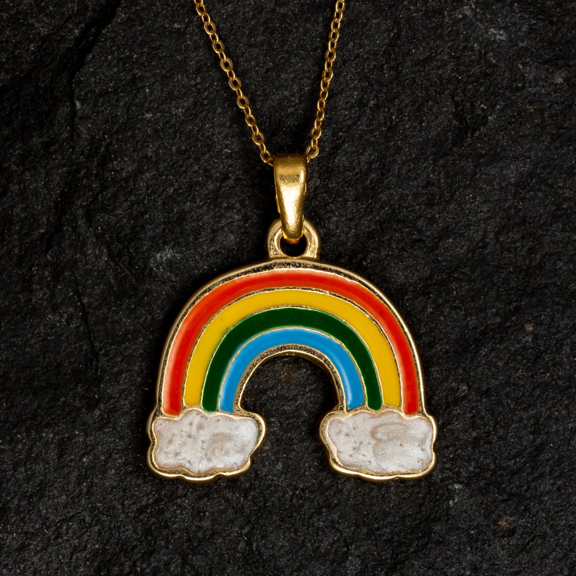 Rainbow Over Clouds Enamel Necklace - Necklaces