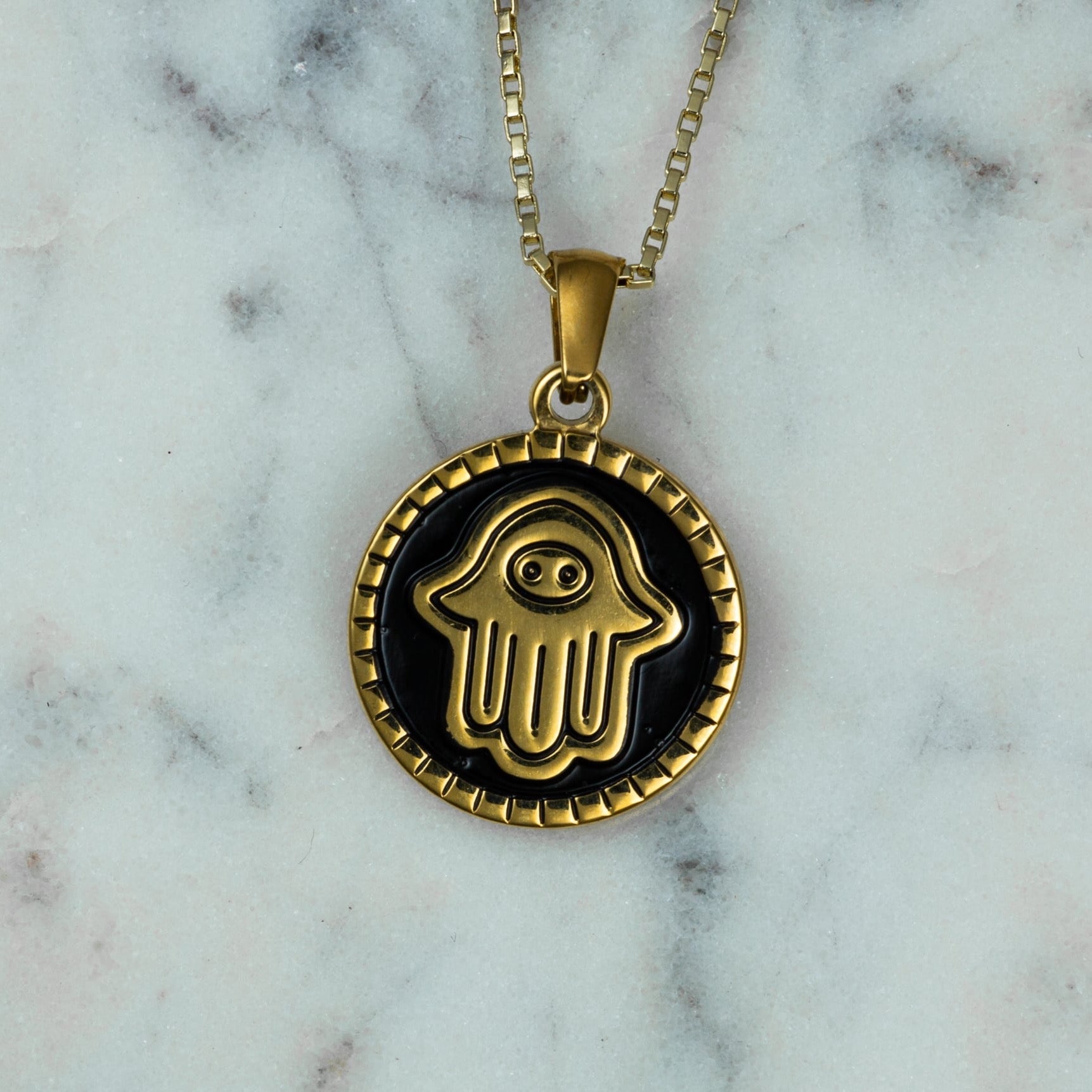 Round Hamsa with Evil Eye Necklace - Necklaces