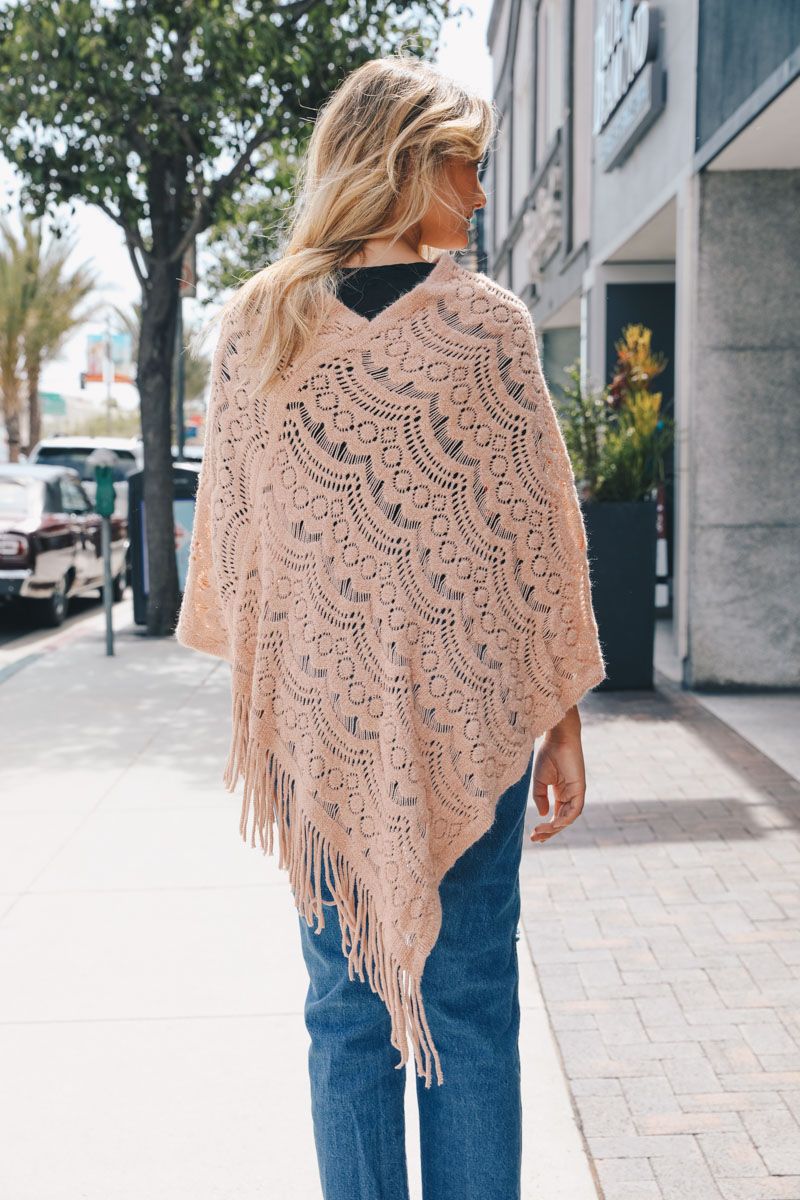 Scallop Knit Lace Poncho - Coral - Poncho