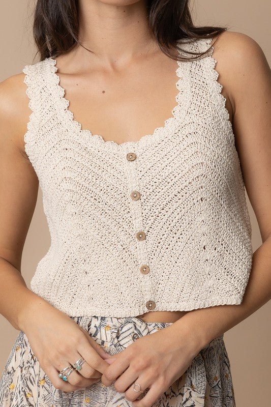 Sleeveless Crochet Top (Tan) - Shirts & Tops