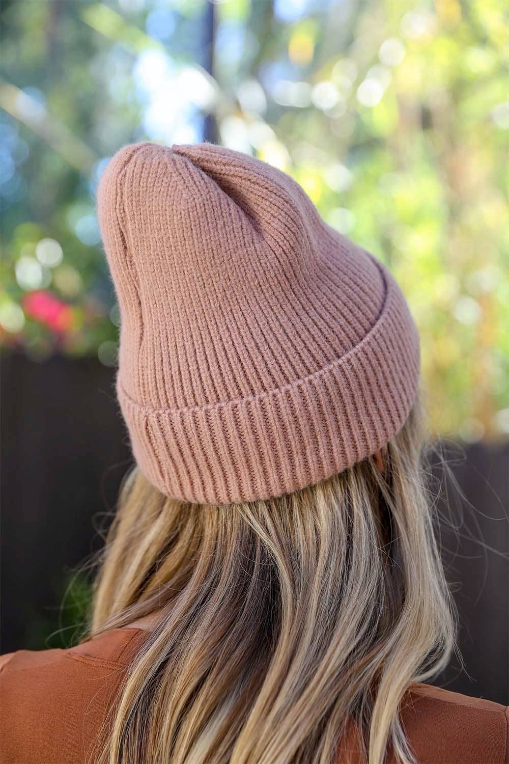 Smiley Face Ribbed Beanie - Beige - Hats