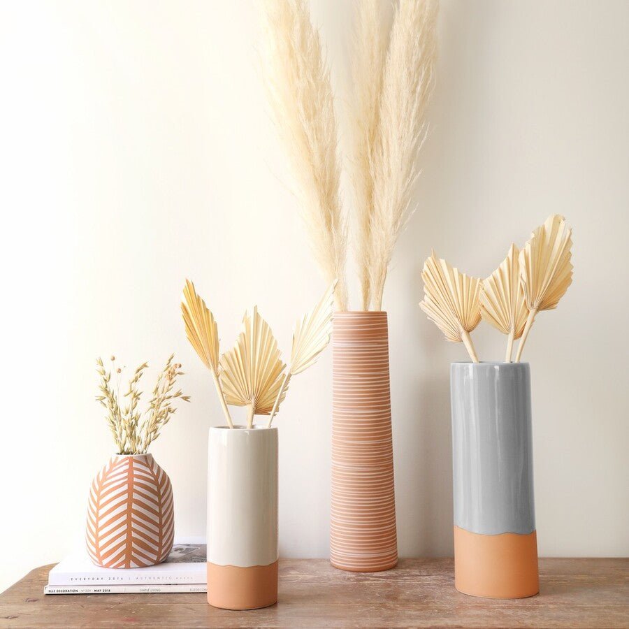 Tall Striped Stoneware Vase - Vases